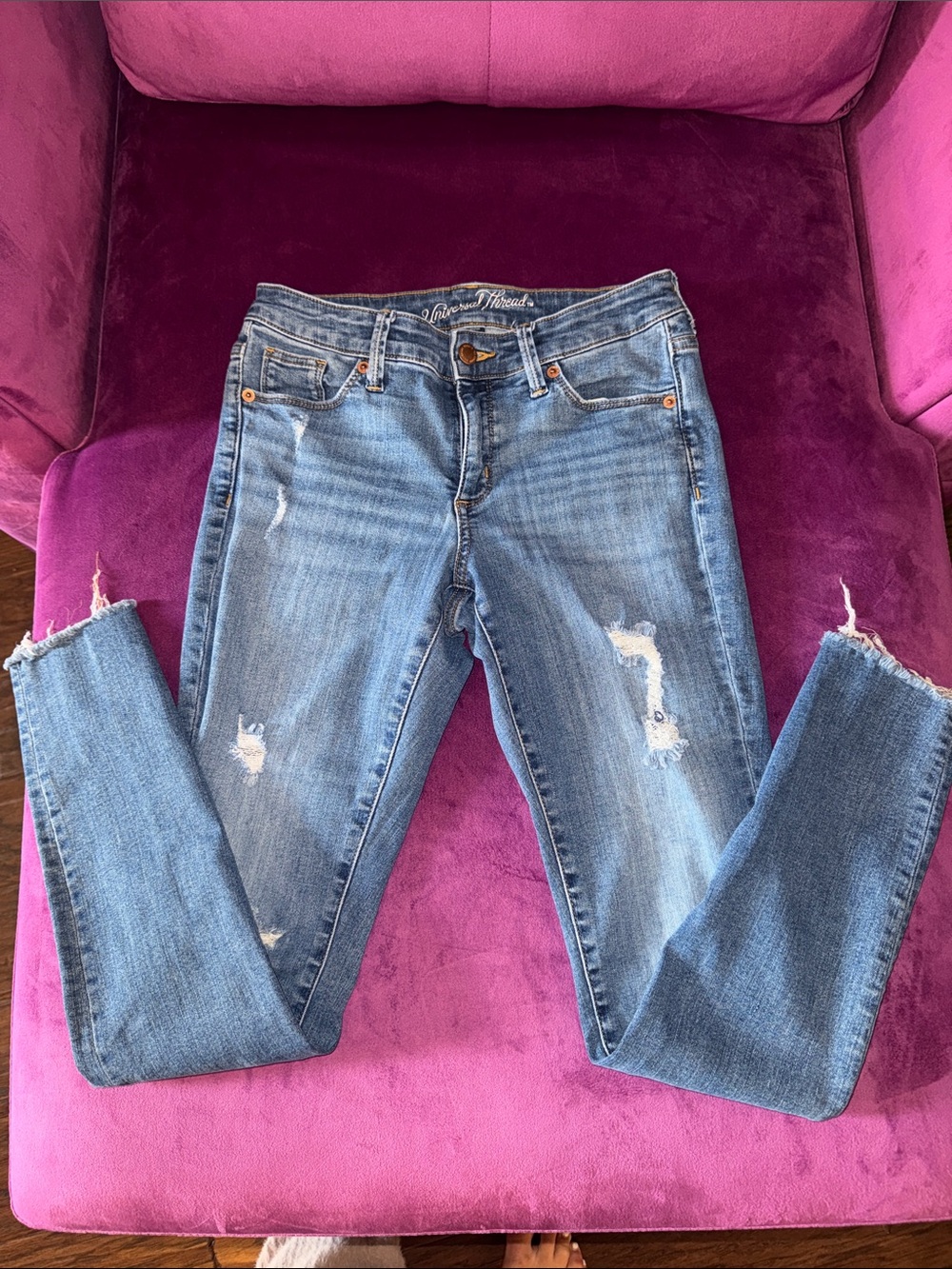 Light Blue Mid Rise Skinny Distressed Women's Jeans size 2 / 26 Regular